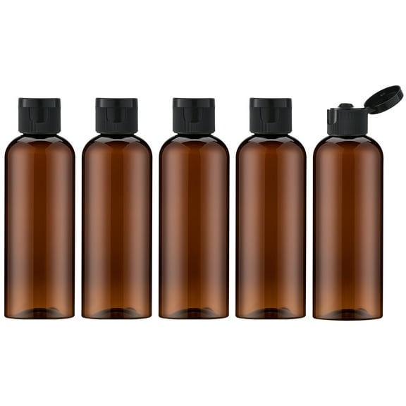 LISAPACK 3.4Oz Travel Bottles with Flip Cap (5 Pcs) Empty Dispenser Container for Travel Size Cosmetics (100ml, Brown)