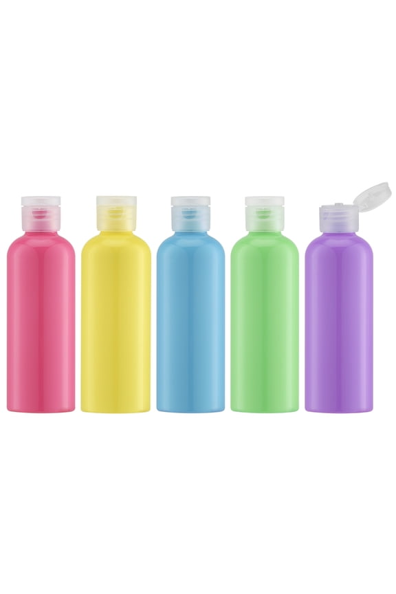 3.4Oz Travel Bottles with Flip Cap (5 Pcs) Empty Dispenser Container for Travel Size Cosmetics (100ml, Multi-colored)
