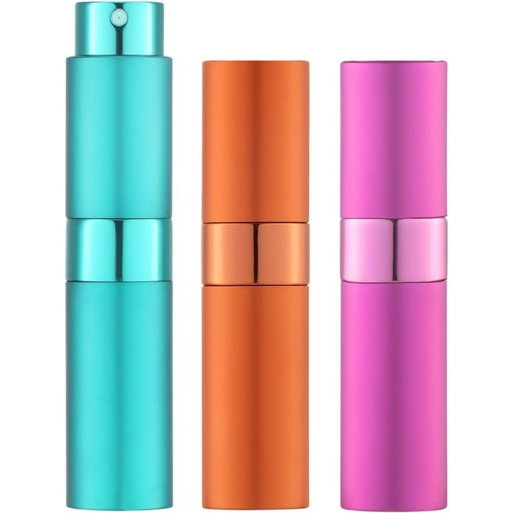 LISAPACK 8ML Atomizer Perfume Spray Bottle for Travel (3 PCS) Empty Cologne Dispenser, Portable Sprayer (Cyan, Rose Red, Orange)