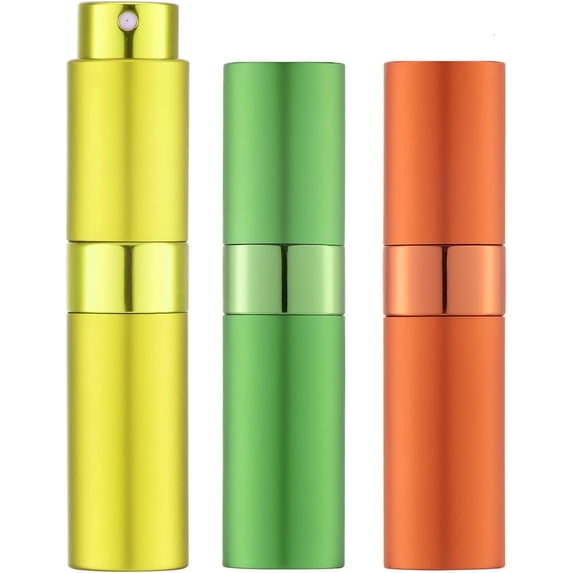 LISAPACK 8ML Atomizer Perfume Spray Bottle for Travel (3 PCS) Empty Cologne Dispenser, Portable Sprayer (Yellow, Green, Orange)