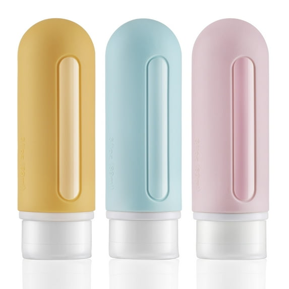 LISAPACK Travel Bottles 3oz, Squeeze Toiletry Container Leak Proof, Travel Size for Shampoo (3 Pack, Pink, Yellow, Blue)