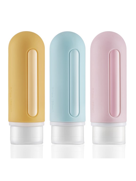 Travel Bottles 3oz, Squeeze Toiletry Container Leak Proof, Travel Size for Shampoo (3 Pack, Pink, Yellow, Blue)