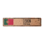 LISBON PORTUGAL Vintage Plastic Street Sign Portuguese flag city country road wall gift | Indoor/Outdoor | 30" Wide