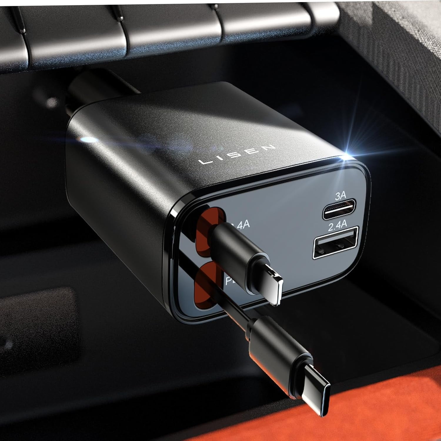 LISEN Retractable Car Charger, 69W USB C Car Accessories Adapter for iPhone 16 USB C Charger Fast Charging, Truck Accessories, Travel Essentials Gifts for Women Men, for iPhone 16 15 14 13 12 Pro Max