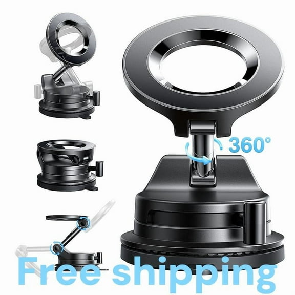 LISEN  Retractable  Car Phone Mount - 360 Magnetic Holder with Vacuum Suction Base, One-Touch Secure Lock, Ultra Compact Design