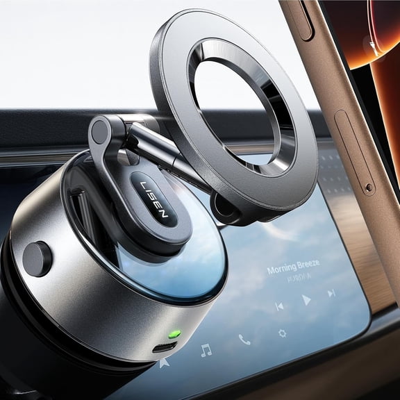 LISEN SuctionPro Vacuum Magnetic Phone Holder Electric Content Creator Phone Holder 360 Adjustable Mag Suction Cup Car Phone Mount fit Video Rrding for iPhone 17 Pro Max Air 16 15 14 13