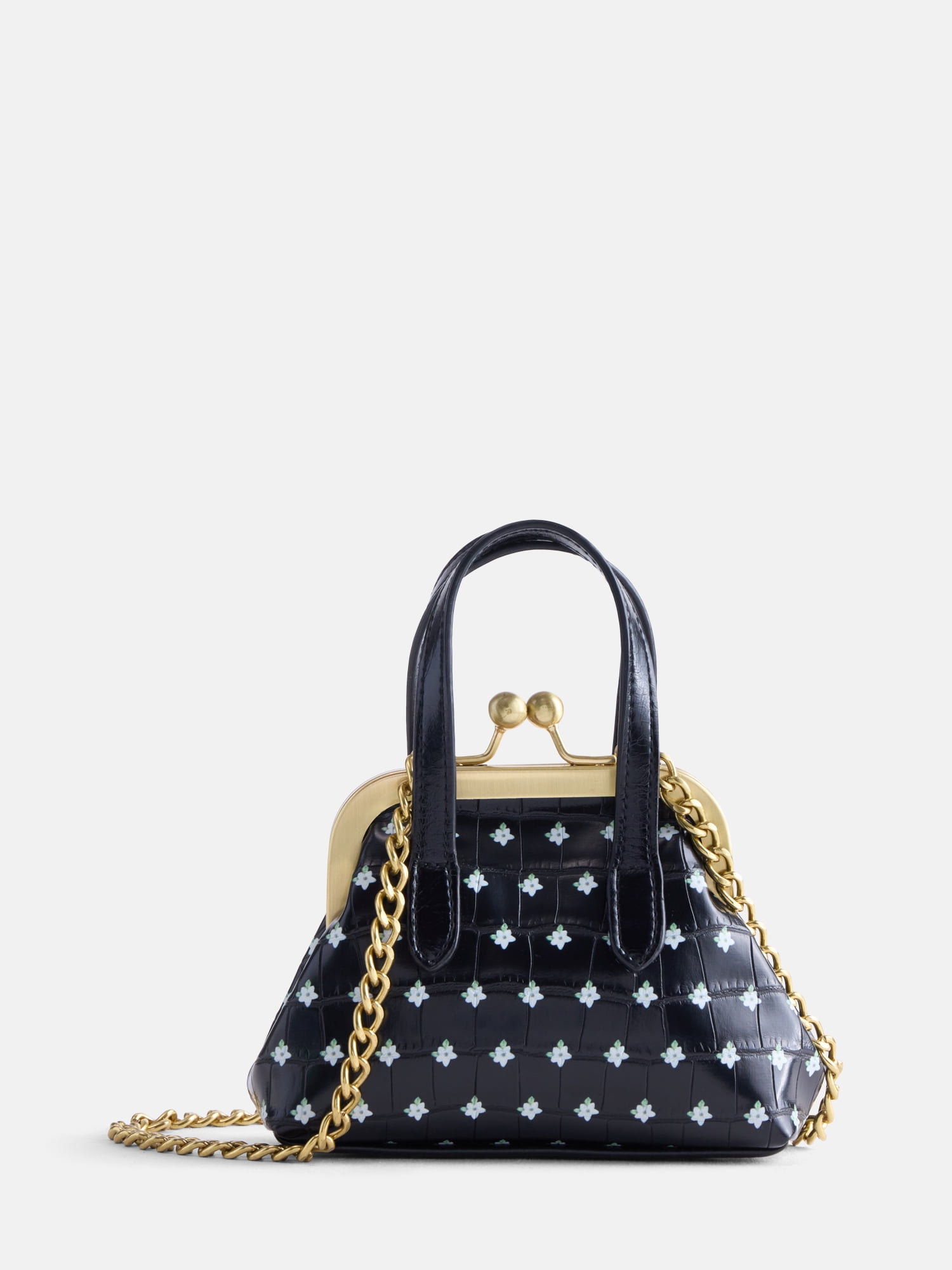 Free Assembly Women's Mini Kiss Lock Handbag Charm, Daisy Print
