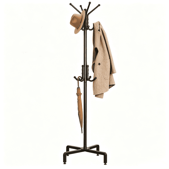 LISHBIE Coat Rack Minimalist 12-Hook Freestanding Black