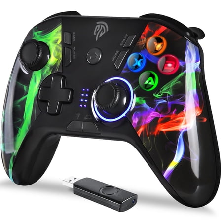 LISHIVE 2.4G Wireless Gaming Controller  for PC PS3 TV Box, with 5 Adjustable LED Lights, Dual Vibration, Turbo, Programmable Key
