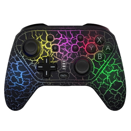LISHIVE Wireless Bluetooth Gaming Controller with 9 LED Color Lights and 3 Light Modes Wake Up Turbo Vibration for Switch/Switch Lite/Switch OLED, PC Windows Android/IOS, Black