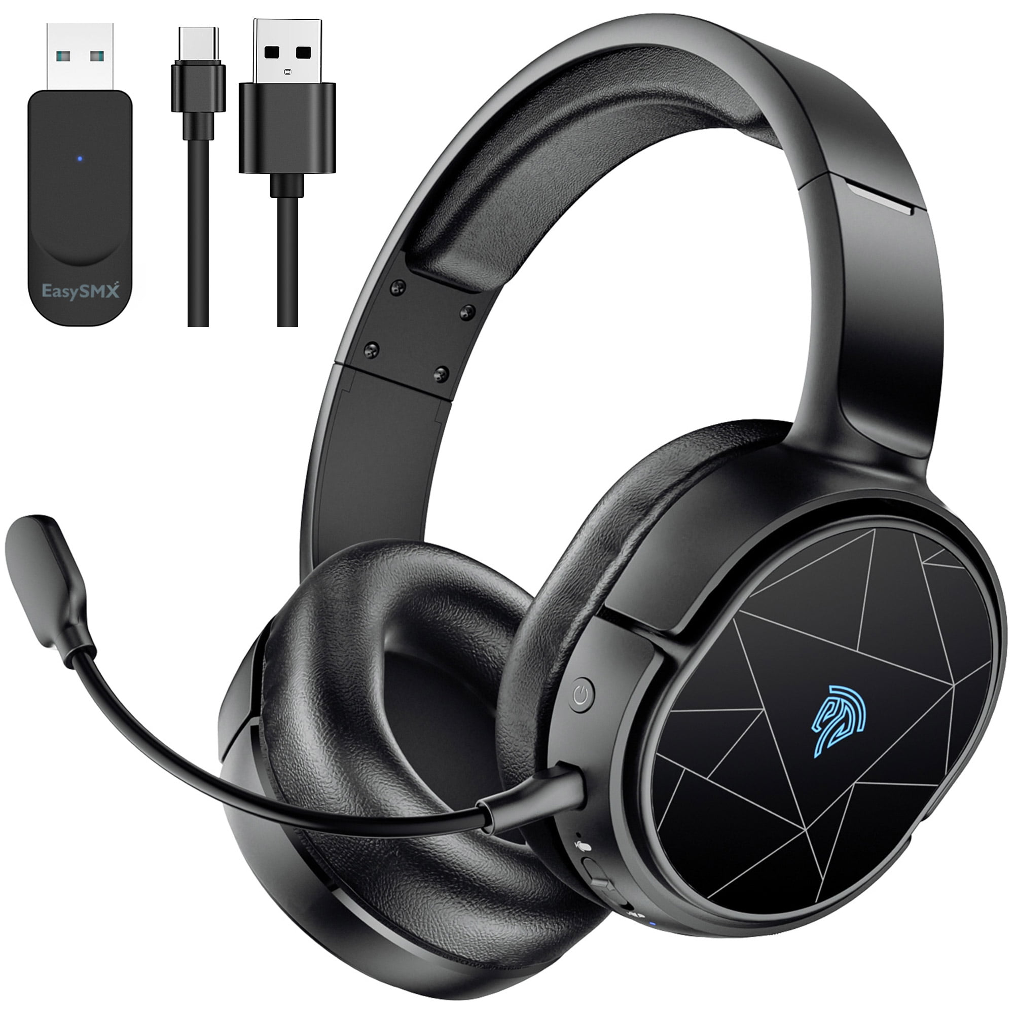 LISHIVE Wireless Bluetooth Headset ENC Noise Cancellation PC Gaming wireless Headphones with Dual EQ Modes Deep Bass Surround Sound RGB Lights 20