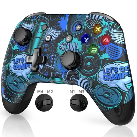 LISHIVE Wireless Gaming Controller, Bluetooth Gamepad with LED Lights, Support Wake Up, Programming, Turbo Burst, Dual Vibration for Switch/Switch Lite/Switch OLED, PC Windows Android/IOS, Blue