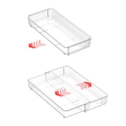 LISI Silverware Organizer, Expandable Utensil Drawer Organizer for Cutlery, Jewelry, Stationary & Kitchen Utensil, 2 Compartments Silverware Tray for Drawer, Clear, Extra Large