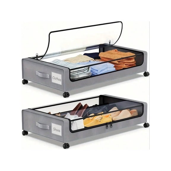 LISM 1/2Pack Under Bed Storage Boxes with Wheels - Large Capacity, Clear Lid & Handle, Multi-Compartment for Clothes/Shoes/Toys/Books, Black