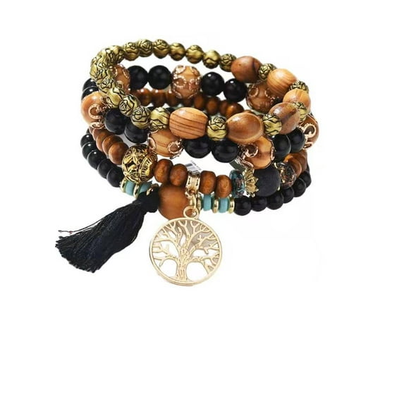 LISM Cute Wood Bead Bohemia Elastic Charms Bracelets & Bangles Wooden Beads Bracelet Multilayers Pulseras Women