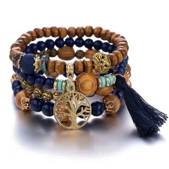 LISM Cute Wood Bead Bohemia Elastic Charms Bracelets & Bangles Wooden Beads Bracelet Multilayers Pulseras Women