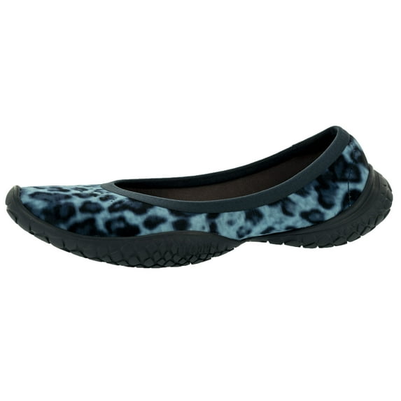 LISSOM Women's Flyte Blue Leopard Printed Slip-On Comfort Ballet Flats for Women - Lightweight, Stretchy, Flexible & Washable Shoes - 8mm Heel Toe Drop - Size 7