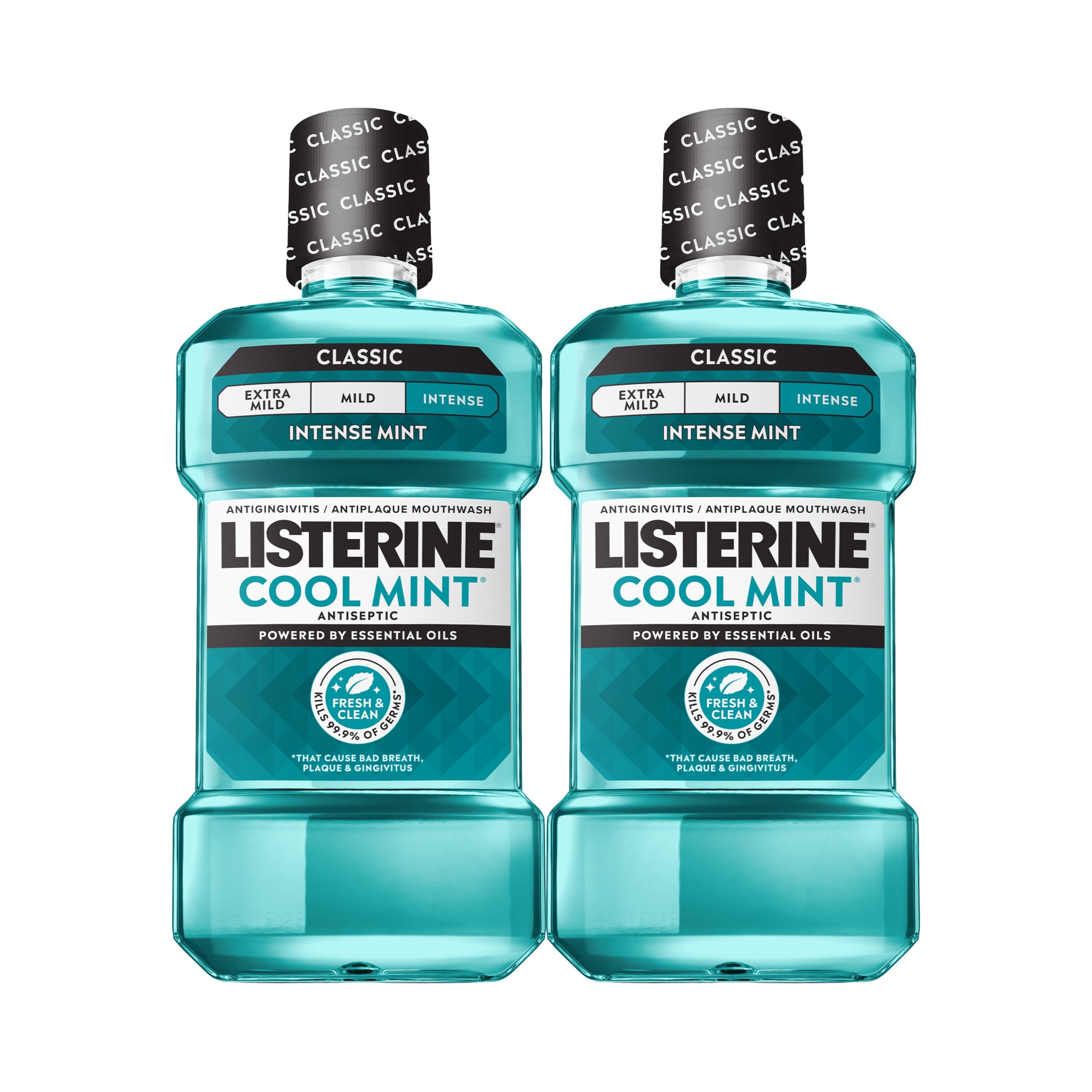 Listerine Cool Mint Antiseptic Mouthwash for Bad Breath and Plaque, Intense Mint, 2 Pack/33.8 fl oz