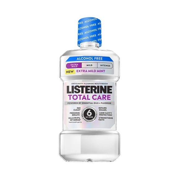 Listerine Total Care Fluoride Mouthwash for Cavity Prevention, Extra Mild Mint, 33.8 fl oz/1L