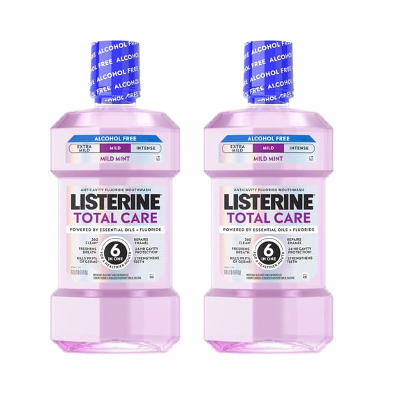 Listerine Total Care Alcohol-Free Mild Mouthwash/Mouth Rinse, Mild Mint, 1 L X 2