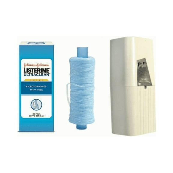 LISTERINE Ultraclean Mint Shred-Resistant Dental Floss Refill 90 Yard + Dispenser ( Combo Pack )