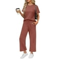 thumbnail image 1 of LISTHA 2 Piece Lounge Set Women Travel Short Sleeve Matching Sets Vacation Summer Lounge Sets Casual Outfits Light Brown L, 1 of 6