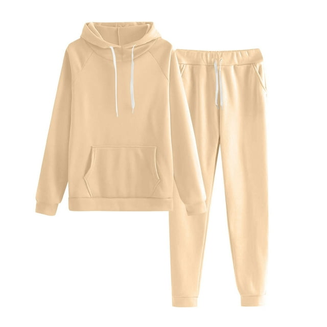LISTHA 2 Piece Sweatsuits for Women Hoodie and Sweatpants Pullover Fall Tracksuit Casual Outfits with Pockets Beige XXXL