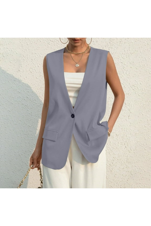 Sleeveless Jackets Vest for Women Casual Solid Open Front Work Office Vest Dark Gray L