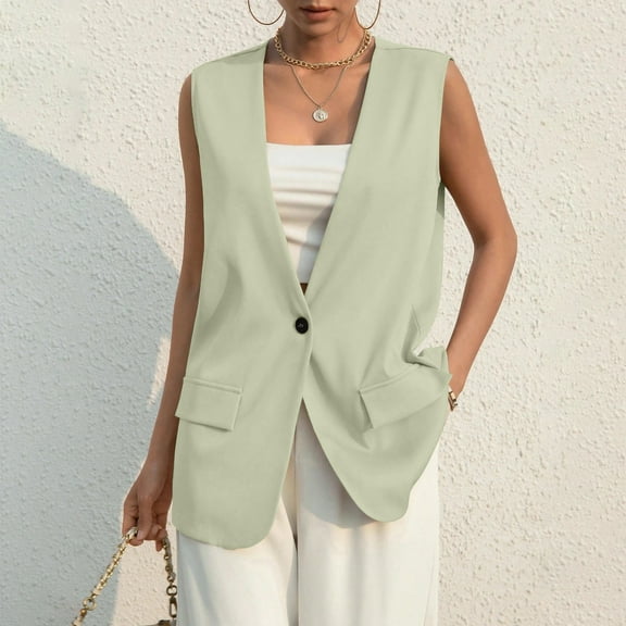 LISTHA Sleeveless Jackets Vest for Women Casual Solid Open Front Work Office Vest Mint Green 2XL