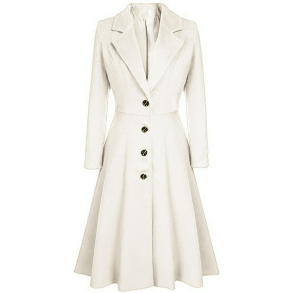 LISTHA 2024 Women's Fashion Trench Coat Notch Lapel Double Breasted Thick A Line Pea Coats Jacket with Pockets Beige XL