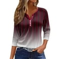 thumbnail image 1 of LISTHA 3/4 Length Sleeve Womens Tops Casual Loose Fit Henley Neck T Shirts Cute Print Three Quarter Length Tunic Tops Wine M, 1 of 5