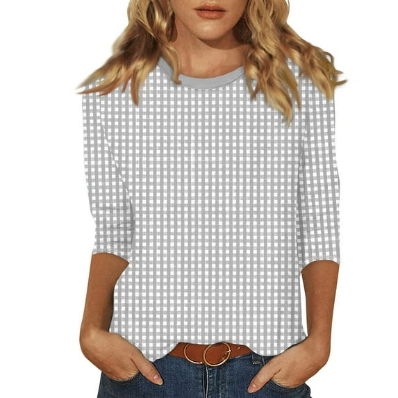 LISTHA 3/4 Length Sleeve Womens Tops Striped Casual Shirts Crewneck Going Out Plus Size Blouses Trendy Loose Tunic Tops Light Gray XL