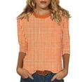 thumbnail image 1 of LISTHA 3/4 Length Sleeve Womens Tops Striped Summer Blouses Crew Neck Spring Loose Tunic Tops Casual Trendy Shirts Orange M, 1 of 5