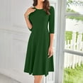 thumbnail image 1 of LISTHA 3/4 Sleeve Dresses for Women Fall Casual Loose Plain Pleated Flowy Midi Dresses Dark Green L, 1 of 5