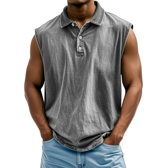 LISTHA Big and Tall Tank Tops for Men Button 2025 Sleeveless Vintage Tee Casual Gym Summer Workout T-Shirt Gray L