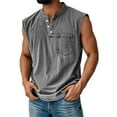 thumbnail image 1 of LISTHA Big and Tall Tank Tops for Men Button Distressed Washed Sleeveless Solid T-Shirt Gym Casual Workout Polo Shirt with Pocket Gray XL, 1 of 4