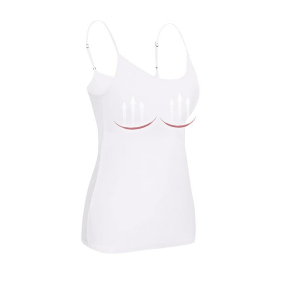 LISTHA Built In Bra Womens Camisole Tank Tops Padded Cotton Camisole Tops Adjustable Spaghetti Strap Plus Size Workout Tops White 3XL