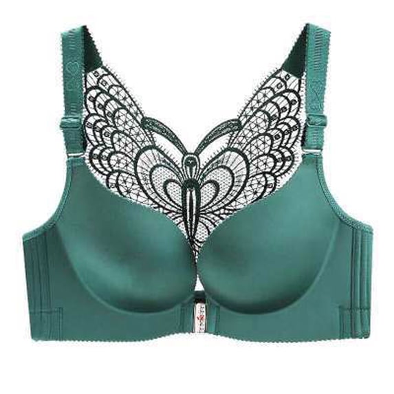 LISTHA Butterfly Embroidery Front Closure Wireless Bra, Seamless Push up Adjustable Butterfly Back, Front Clasp Bras Green 46105CDE
