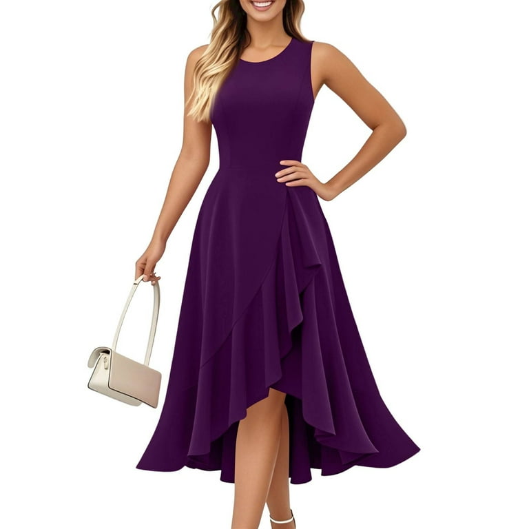 LISTHA Womens Cocktail Dresses Wedding Guest Cocktail Dresses Casual Ruffle Mermaid Formal Sundress Dark Purple 2XL