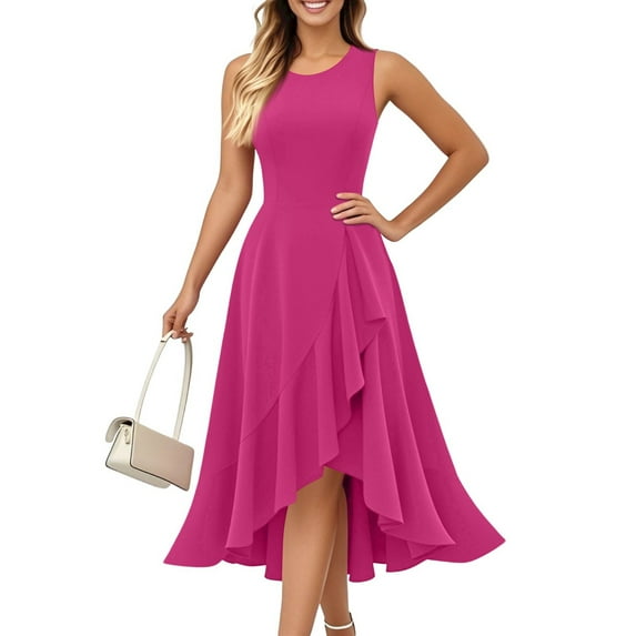 LISTHA Cocktail Dresses for Women Casual Wedding Guest Sundress Formal Ruffle Mermaid Cocktail Dresses Hot Pink S
