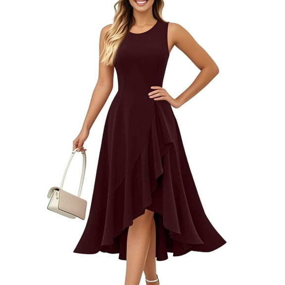 LISTHA Cocktail Dresses for Women Plus Size Formal Wedding Guest Dresses Ruffle Mermaid Casual Cocktail Sundress Wine M