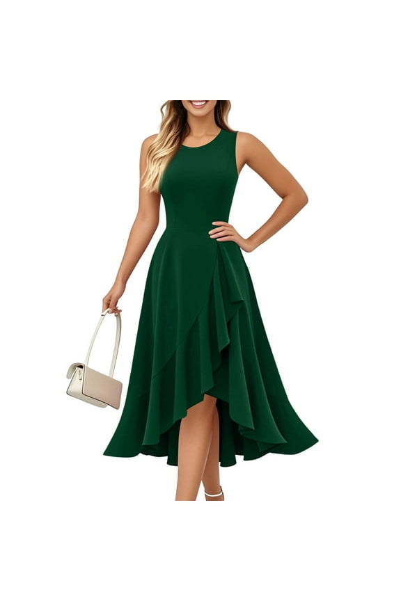 Cocktail Dresses for Women Wedding Guest Cocktail Dresses 2025 Ruffle Mermaid Formal Sundress Dark Green L