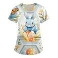 thumbnail image 1 of LISTHA Easter Scrubs Women V Neck Easter Eggs Print Short Sleeve Scrub Tops Rabbit Print Cute Workwear with Pockets Royal Blue 5XL, 1 of 3