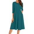 thumbnail image 1 of LISTHA Fall Dresses for Women 2024 Casual 3/4 Sleeve Pleated Crew Neck Dresses Solid 2024 Midi a Line Dress Turquoise L, 1 of 5