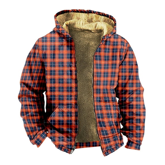 LISTHA Fleece Hoodies For Men Plaid Fashion Coat Zip Up Casual Jacket Long Sleeve Comfort Outwear Hooded Sweatshirts With Pocket Red 3XL