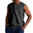 thumbnail image 1 of LISTHA Mens Tank Tops Summer V Neck Button Vintage Sleeveless Distressed Washed Polo Shirt Solid Gym 2025 Workout T-Shirt Black L, 1 of 4