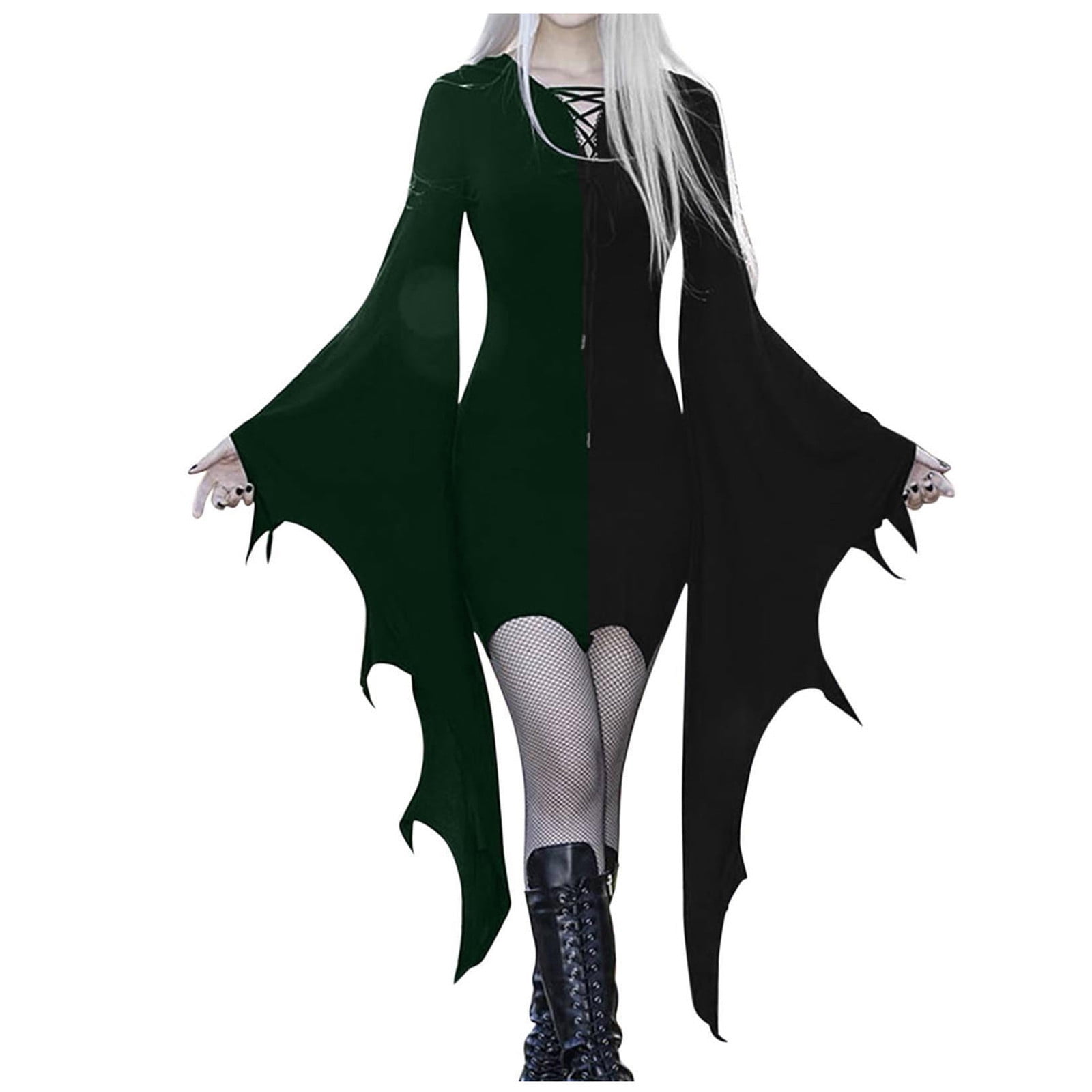 LISTHA Halloween Costumes for Women 2024 Gothic Witch Bat Swing Sleeve