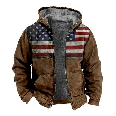 LISTHA Hoodies For Men Winter Business Retro Coats Men Long Sleeve Comfort Hooded Jacket Comfort Zip Patriotic Jacket Blue M