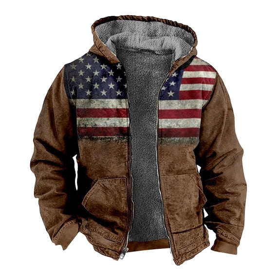LISTHA Hoodies For Men Winter Business Retro Coats Men Long Sleeve Comfort Hooded Jacket Comfort Zip Patriotic Jacket Blue XL