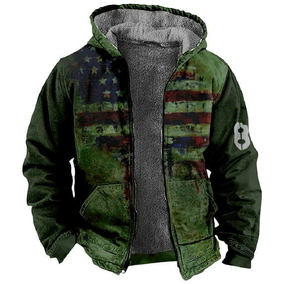 LISTHA Hoodies For Men Winter Business Retro Coats Men Long Sleeve Comfort Hooded Jacket Comfort Zip Patriotic Jacket Multicolor 3XL